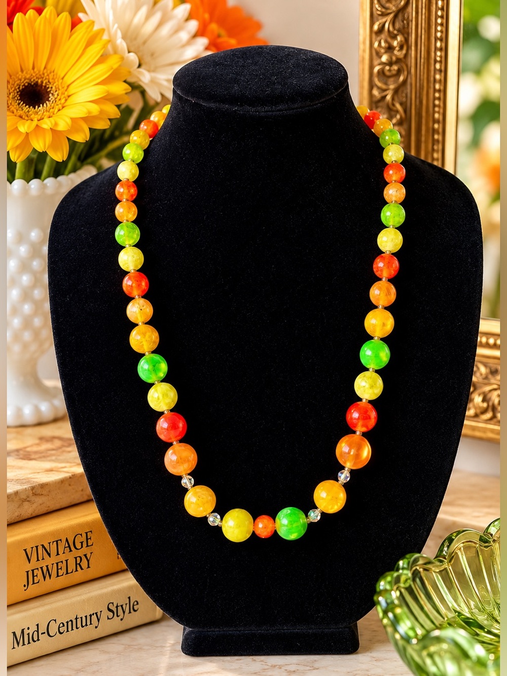 Vintage 1960s Fruit Salad Lucite Necklace Colorful Mid Century Retro Beads